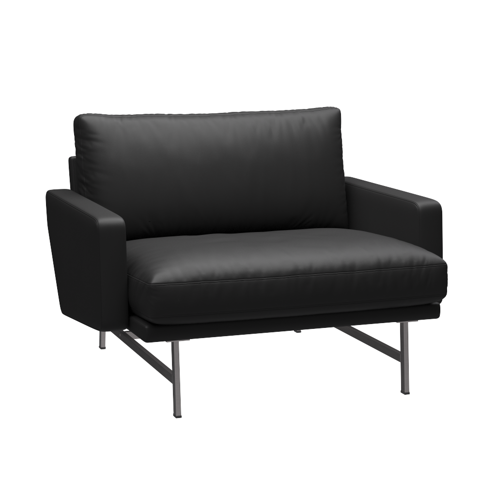 Fritz Hansen Lissoni Sofa™ PL111 - Breiter Lounge Sessel: Mattpolierter rostfreier Stahl - Leder Soft Black