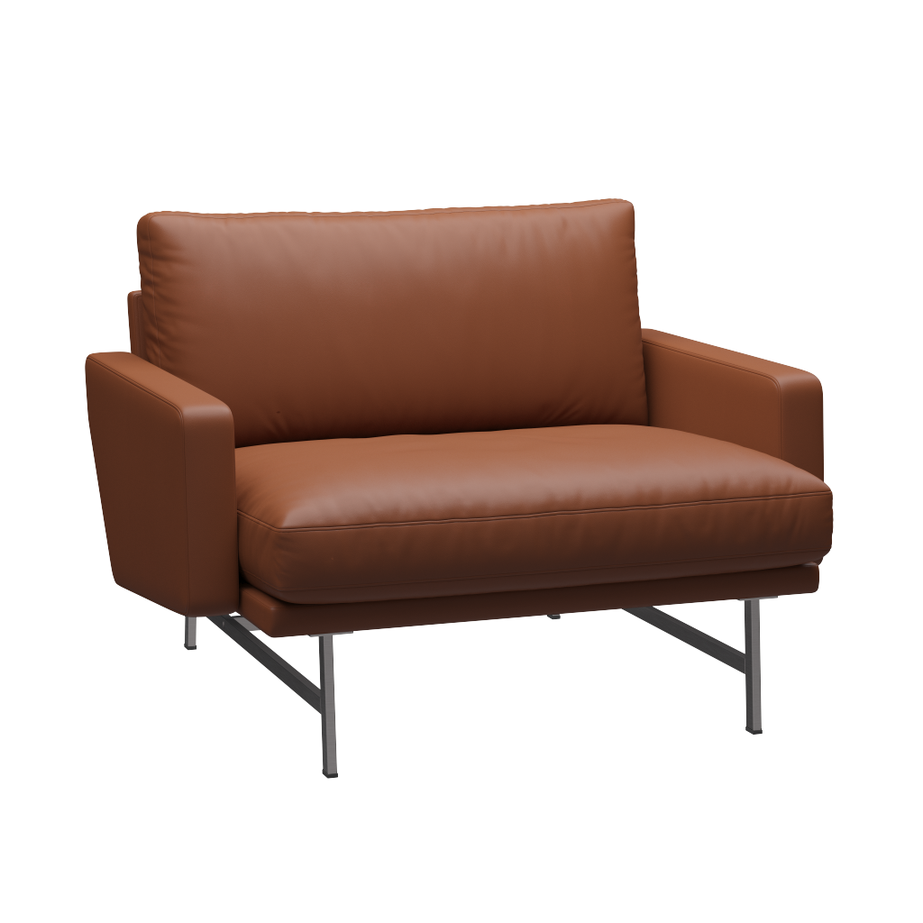 Fritz Hansen Lissoni Sofa™ PL111 - Breiter Lounge Sessel: Mattpolierter rostfreier Stahl - Leder Soft Cognac