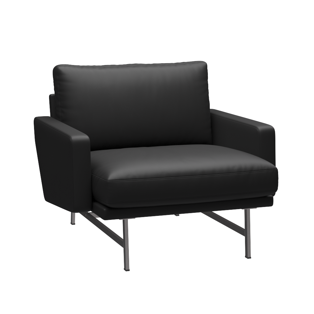 Fritz Hansen Lissoni Sofa™ PL111S - Lounge Sessel: Mattpolierter rostfreier Stahl - Leder Soft Black