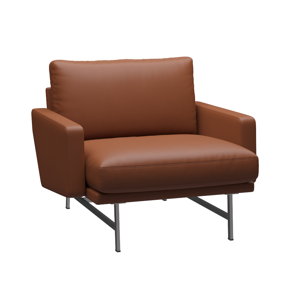 Fritz Hansen Lissoni Sofa™ PL111S - Lounge Sessel: Mattpolierter rostfreier Stahl - Leder Soft Cognac