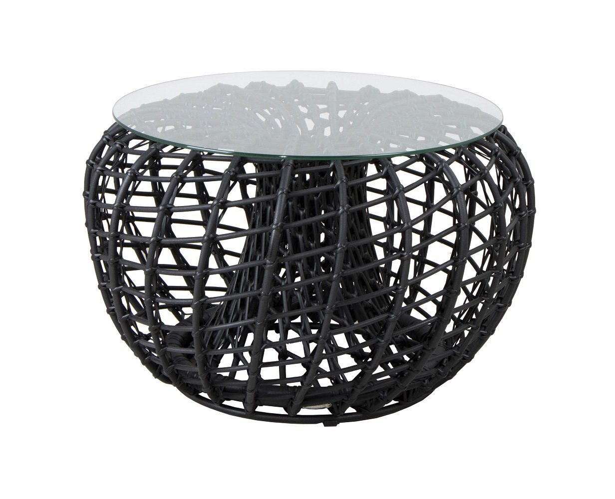 Cane-Line Nest Hocker klein-Aluminium w/Cane-line Weave - Lava grey-Gehärtetes Glas, Clear Glass
