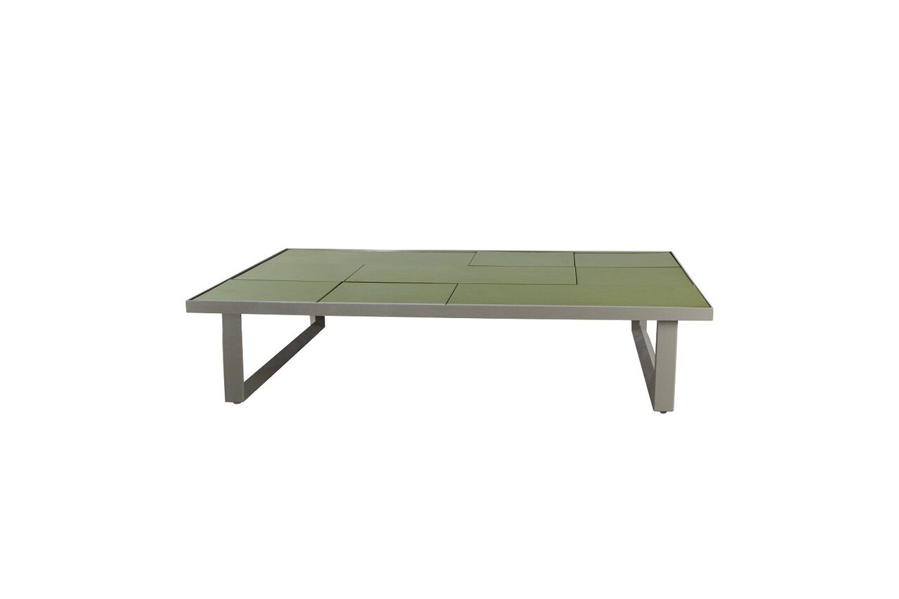 Cane-Line Glaze Couchtisch rechteckig - mit Fließen-120x70-Taupe, aluminium-Green, Glazed lava stone