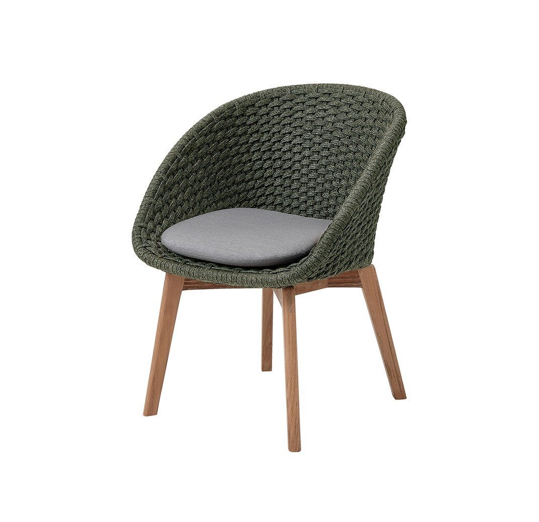 Cane-Line Soft Rope Peacock Stuhl (5454)-Cane-line Soft Rope, Dark green, teak legs-Cane-line Natté, Grey