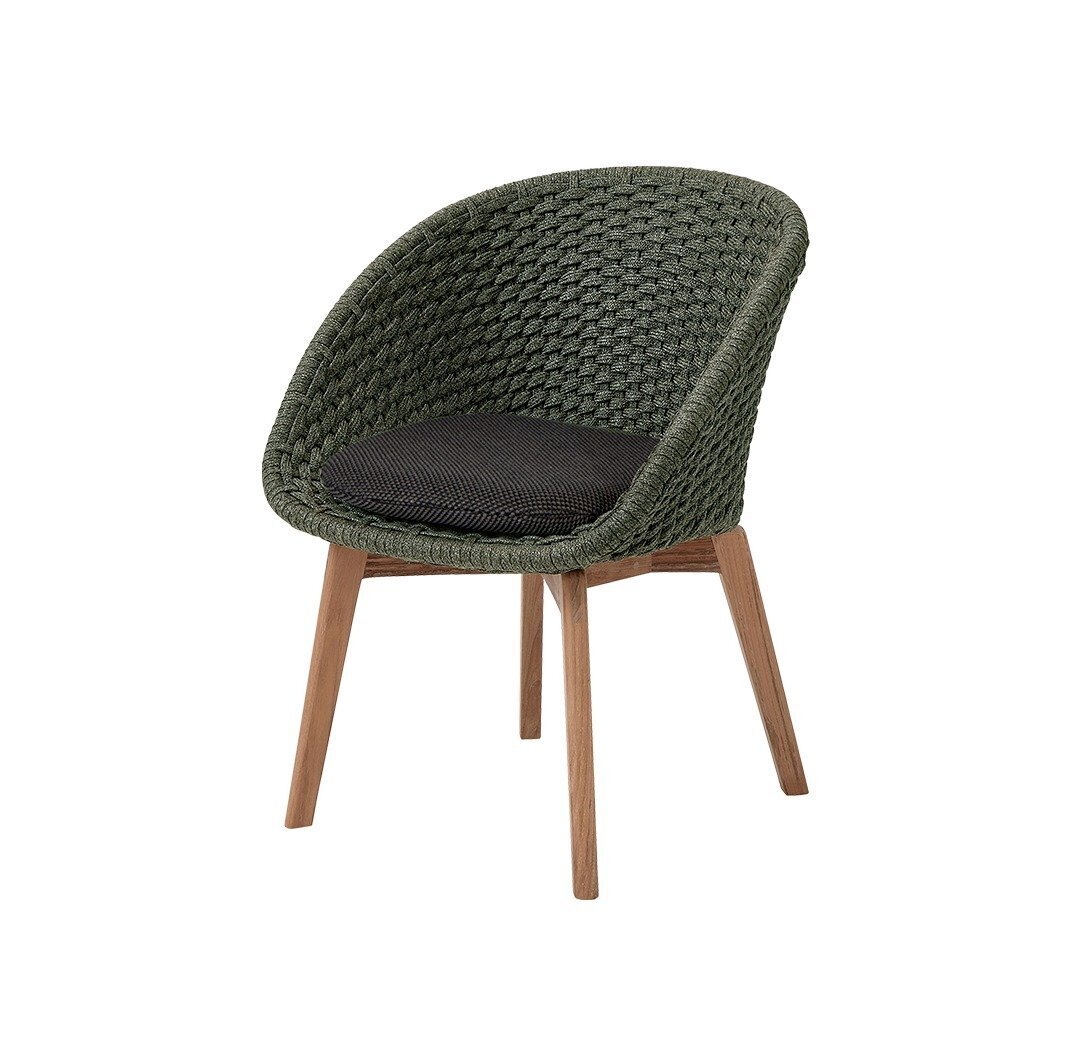 Cane-Line Soft Rope Peacock Stuhl (5454)-Cane-line Soft Rope, Dark green, teak legs-Cane-line Focus, Dark grey