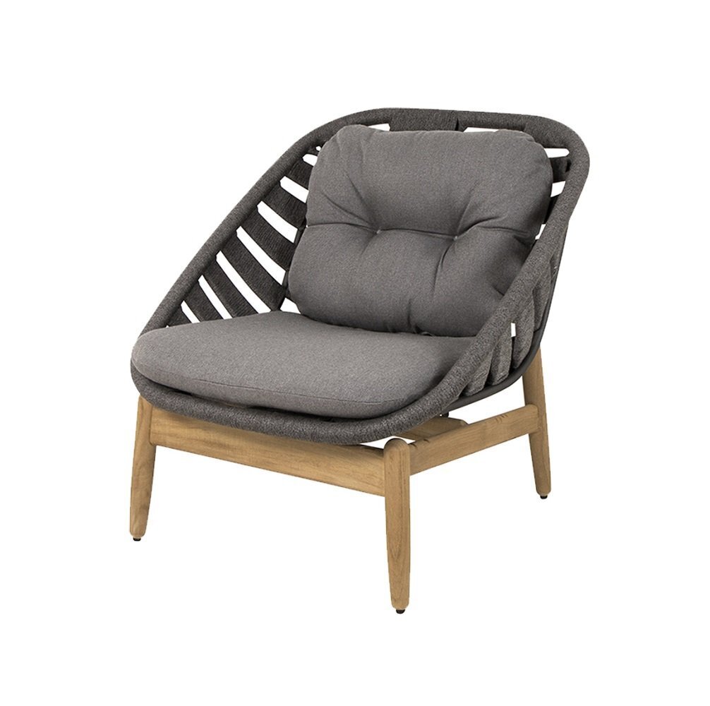 Cane-Line Strington Loungesessel-Cane-line Soft Rope, Dark grey / Teak incl. Grey Cane-line AirTouch cushion set