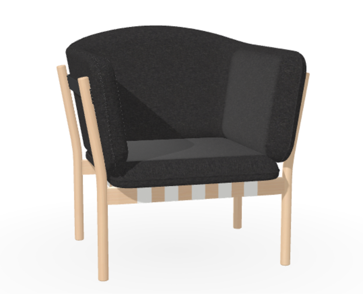 Ton Lounge Sessel Dowel - Natural - Fargo 990 - Grain Negro 90 - Grey