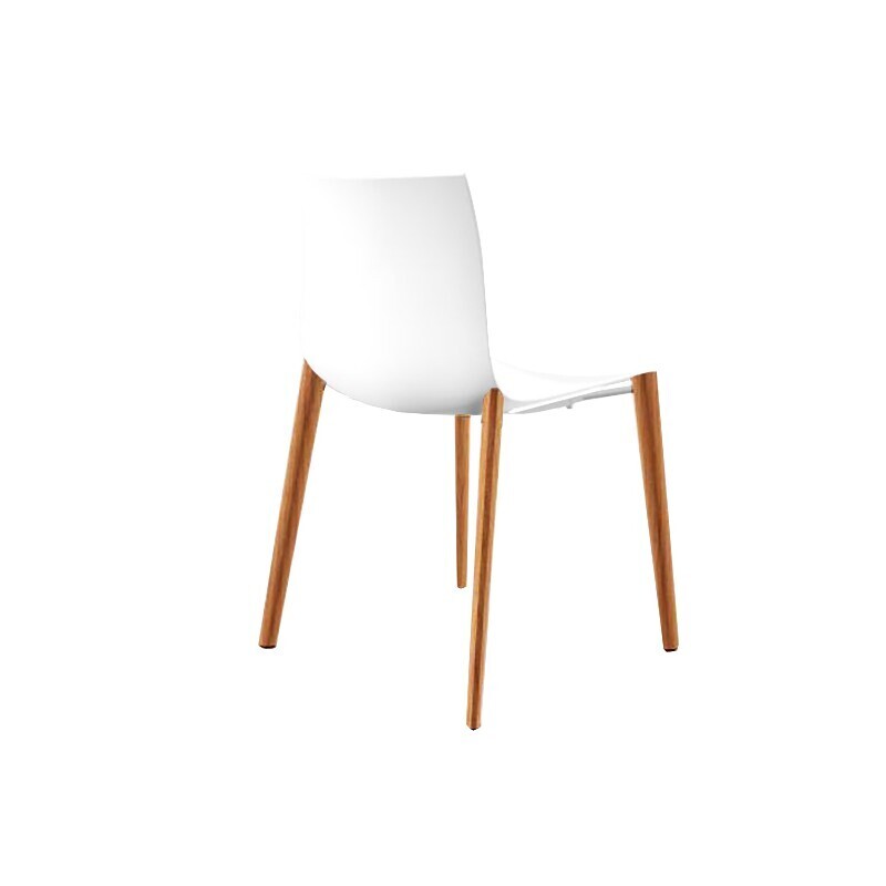Arper Catifa 46 0355 Einfarbig Holzgestell Stuhl - Weiss PO101 / Gestell Teak Gebeizt