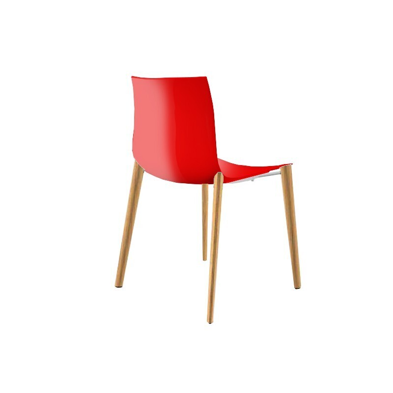 Arper Catifa 46 0355 Einfarbig Holzgestell Stuhl - Rot PO105