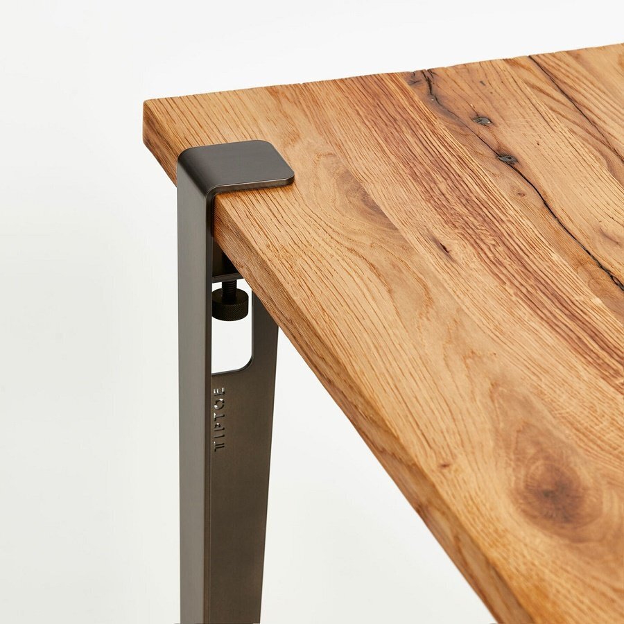 Tiptoe Lobo Table In Reclaimed Wood - Dark Steel