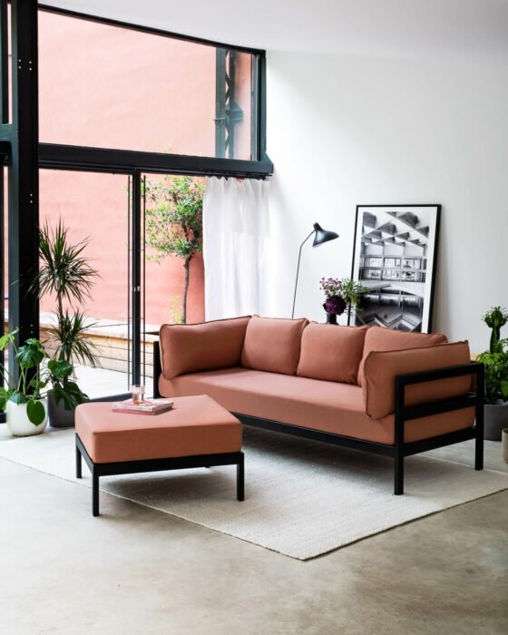 EASY CORNER SOFA – 3 TO 4 SEATS - GRAPHITE BLACK - VINTAGE PINK