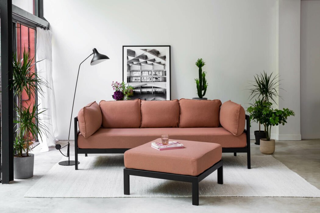 EASY OTTOMAN – CORNER UNIT - GRAPHITE BLACK - VINTAGE PINK