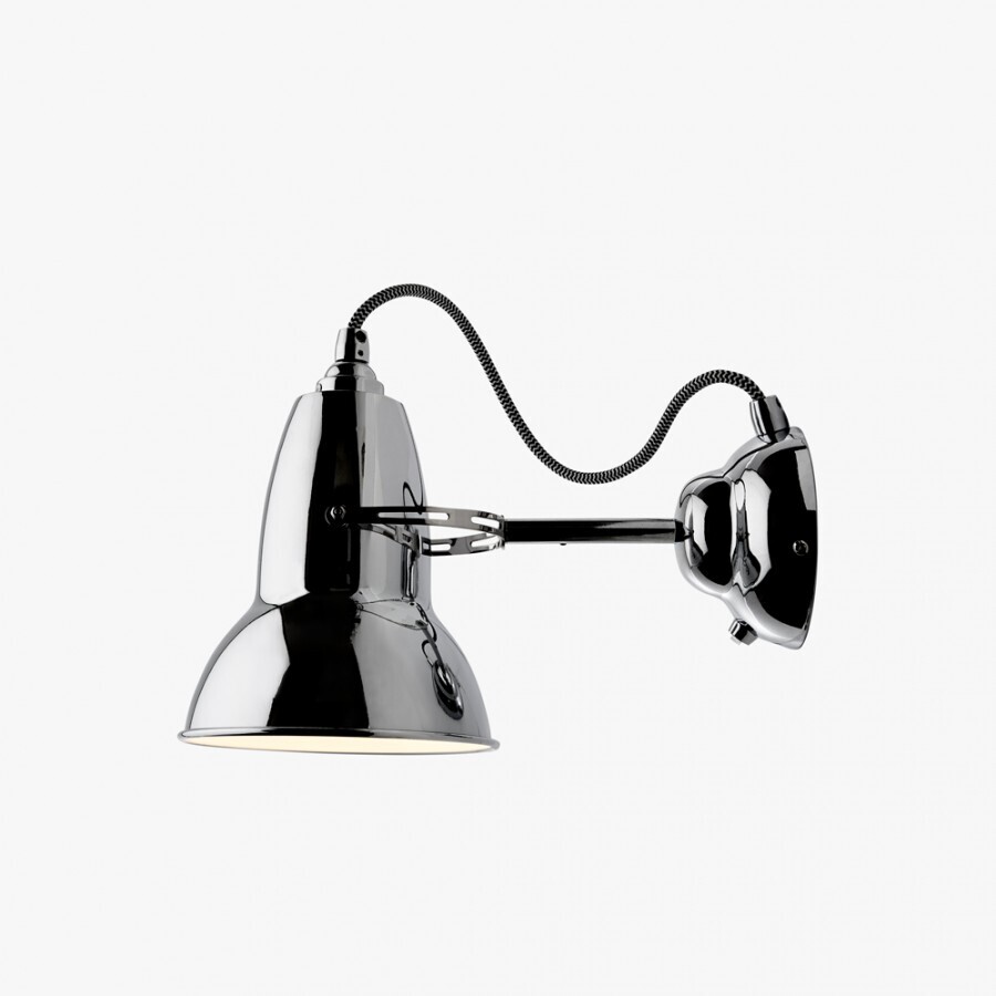 Anglepoise Original 1227 Wall Light - Bright Chrome with White/Black Cable Braid