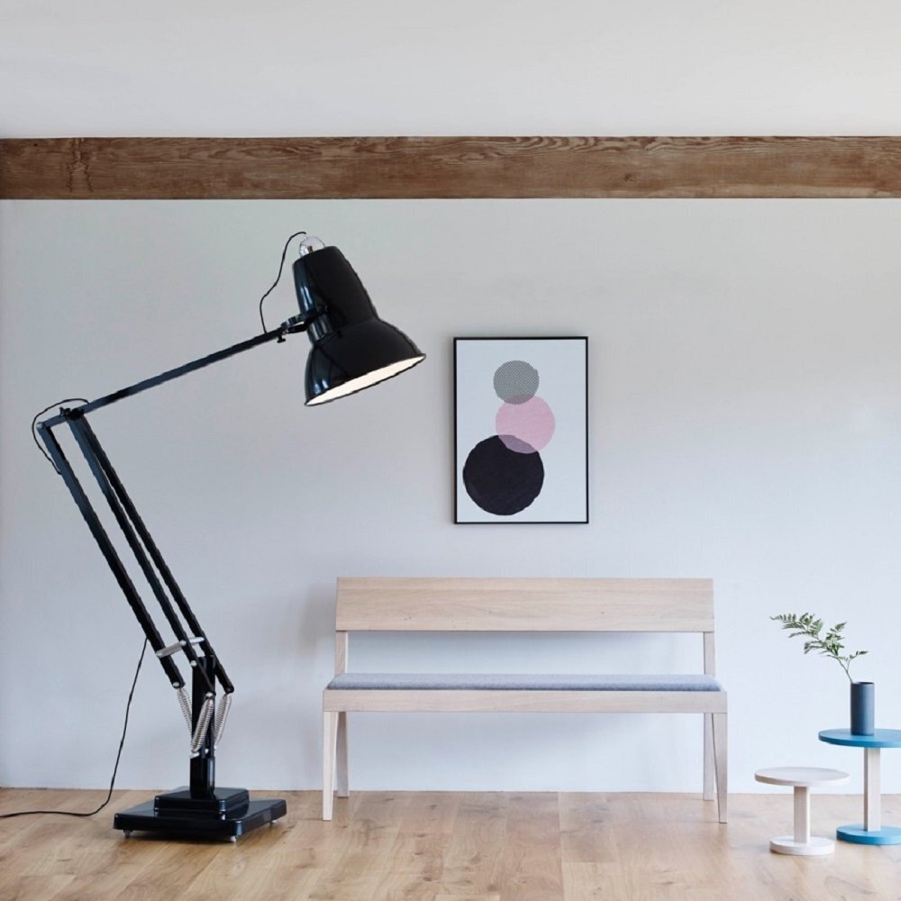 Anglepoise Original 1227 Giant Floor Lamp- Jet Black with Black Cable Braid - Gloss Finish