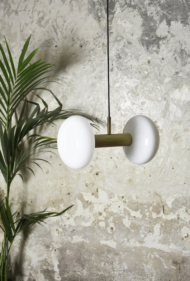 Eno Studio Gambi Two Brass & Opal Pendant Light