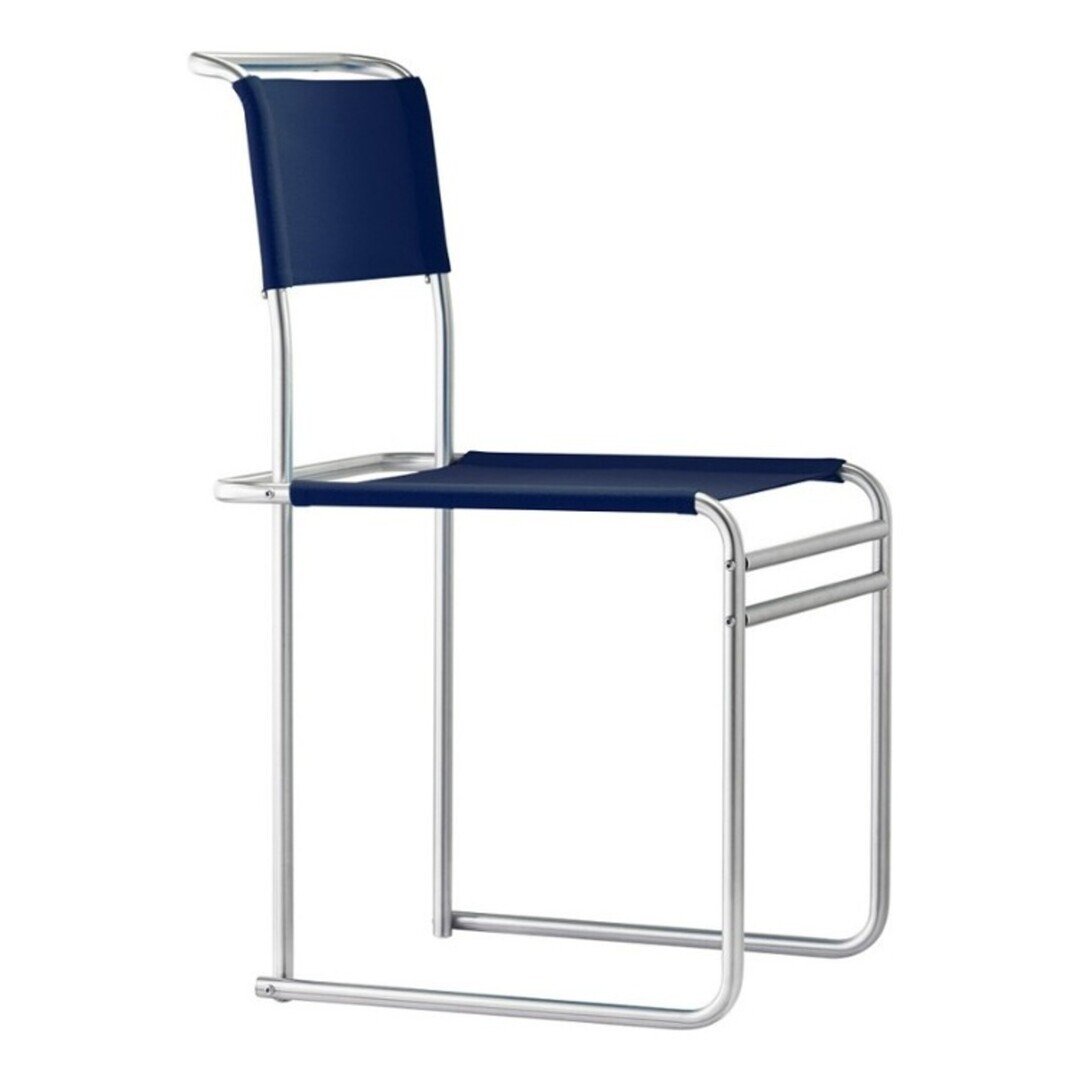 Tecta Tecta B40 Stuhl Bauhaus-Gurt Dunkelblau, Stahlrohr Vernickelt, Ohne