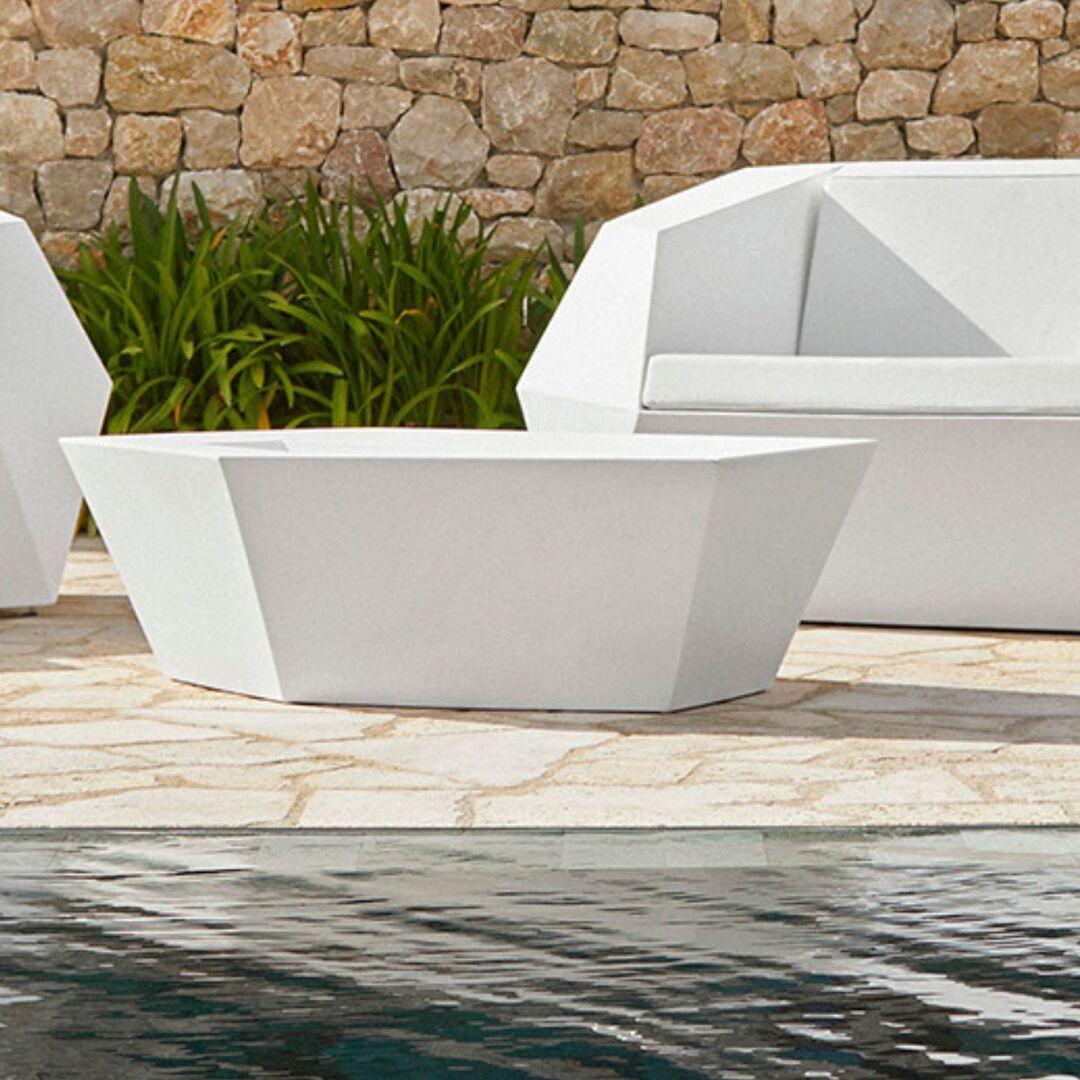 Vondom Vondom Faz Sun Chaise Table 60 cm x 57 cm - Beistelltisch White Granite , LED RGBW - Battery-1