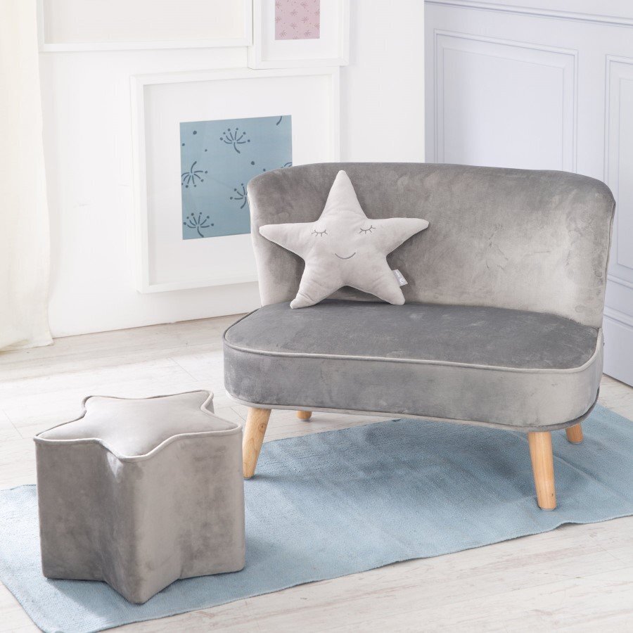 Roba Bundle Lil Sofa Inkl Kindersofa Sternenhocker & Dekokissen Stern - Silbergrau