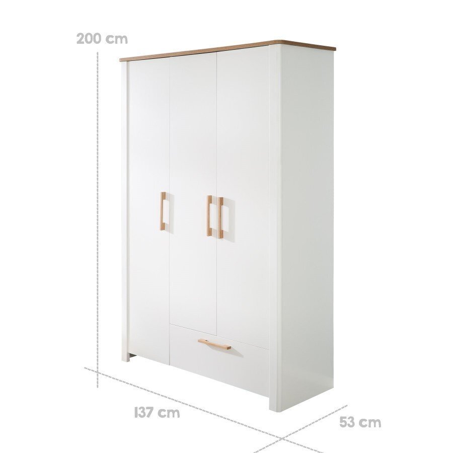 Roba Kleiderschrank Ava 3 Trg In Weiß Mit Deckplatte In Artisan Eiche