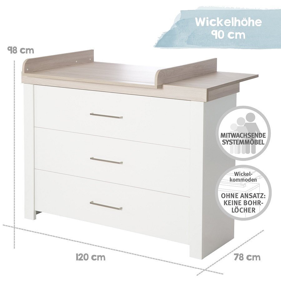 Wickelkommode Lucy Mit Wickelansatz 3 Soft-Close-Schubladen