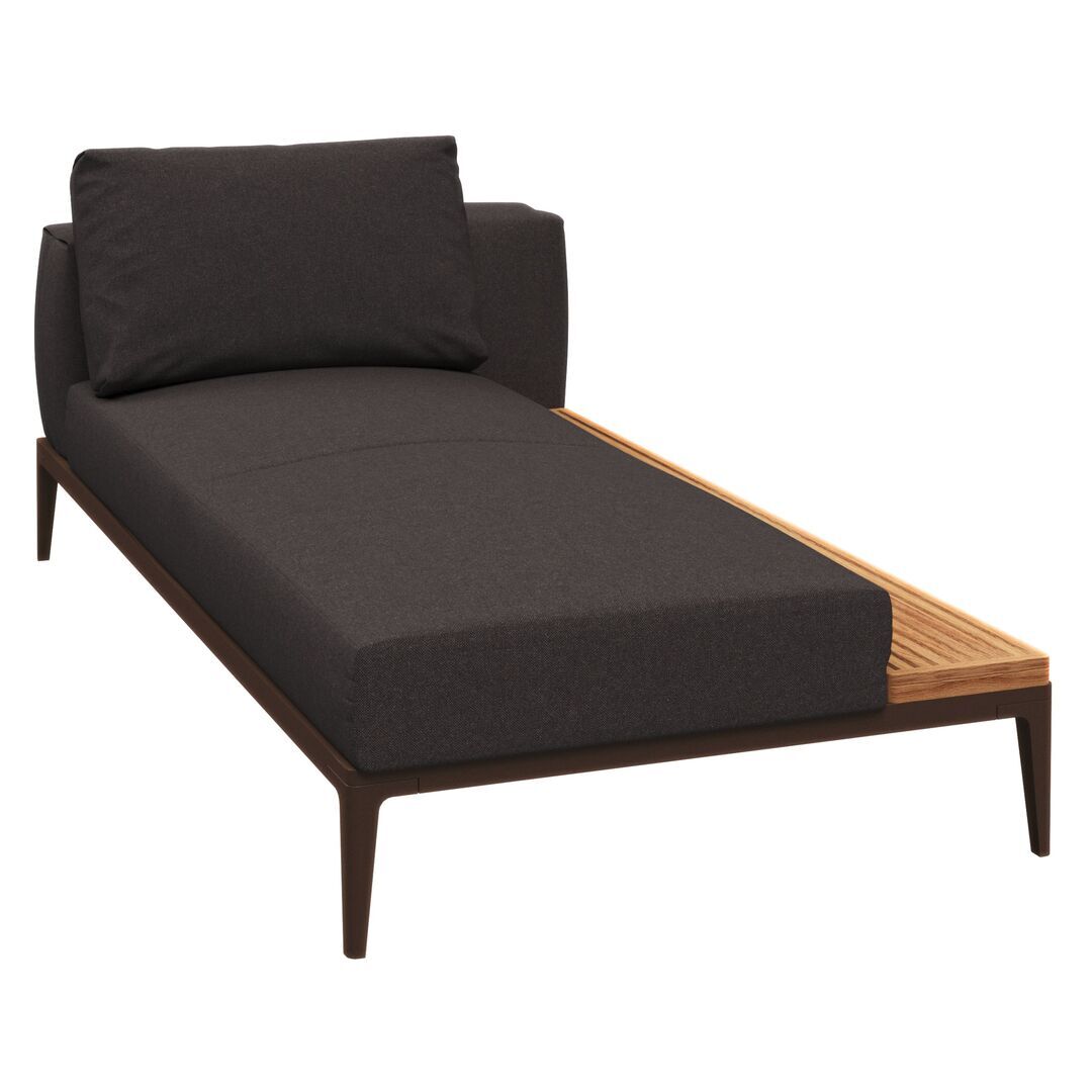 Gloster Gloster Grid Chaise Unit Teak - Outdoor Liegestuhl Element aus Teakholz Java, Ground Charcoal, Liegestuhl Element aus Teakholz Links