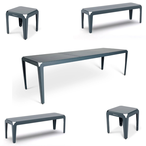 Bended Gartenmöbel-Set - Tisch mit 2 Sitzbänken und 2 Hockern