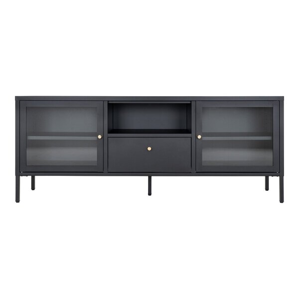 Dalby Steel TV-Bench w. Glass Doors and Drawer Black - Bank