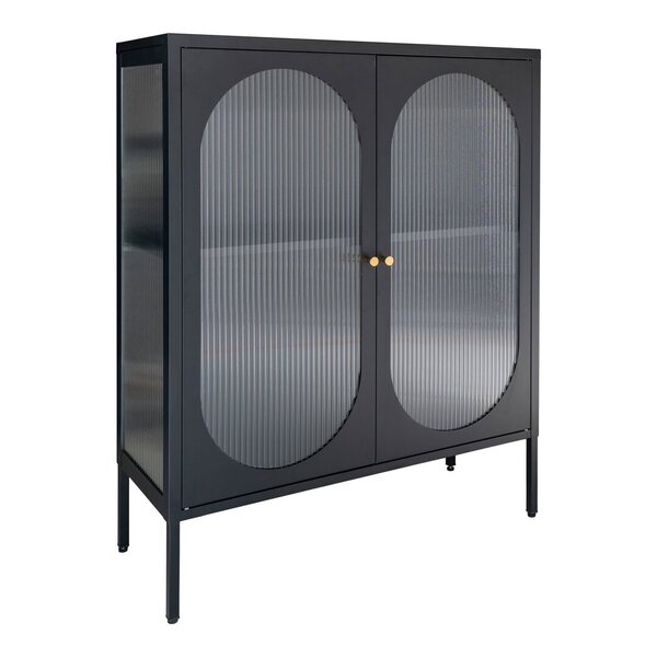 Adelaide Steel Cabinet w. Rippled Glass Door Black