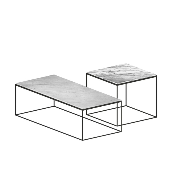 Slim Marble Low Tables-Kupferschwarz epoxylackiert 118 x 53 x H 36 cm / Carrara Marmor weiss