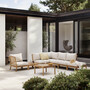 Skagerak by Fritz Hansen Tradition Pouf Teakholz unbehandelt, Light Sand - Sunbrella Lopi