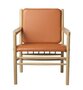 FDB Mobler J147 Sessel-Eiche, Natur, Lackiert - Leder, Semianilin, Cognac