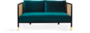Red Edition Cane Sofa 160 -  Velvet Peacock Blue T24 (cat. C) Black Tinted Beech