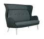 Fritz Hansen RO Sofa JH110 2 Sitzer Sofa Aluminium Beine - Grün, Stoff Schale: Fiord 991 / Stoff Kissen: Fiord 971