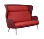 Fritz Hansen RO Sofa JH110 2 Sitzer Sofa Aluminium Beine - Rot, Stoff schale: Fiord 581 / Stoff Kissen: Fiord 571