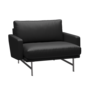 Fritz Hansen Lissoni Sofa™ PL111 - Breiter Lounge Sessel: Mattpolierter rostfreier Stahl - Leder Soft Black